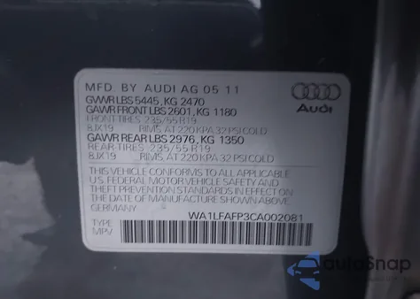 2012 Audi Q5 2.0T Premium из США, поврежденный, VIN WA1LFAFP3CA002081